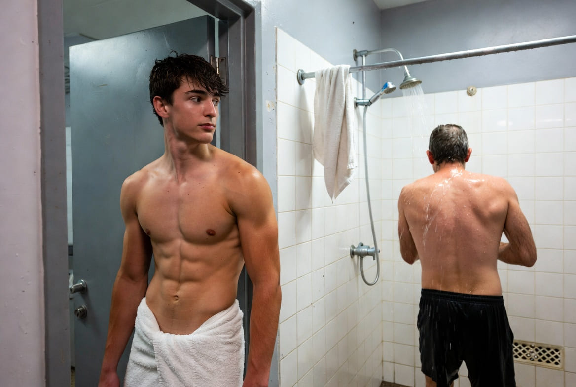 Immagine Wow, vieni qui: la mia prima volta gay sotto le docce dello spogliatoio dopo la partita
