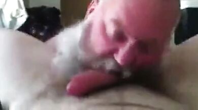 Papà barbuto succhia un grosso cazzo