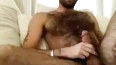Bel ragazzo peloso accarezza il suo grosso cazzo in cam