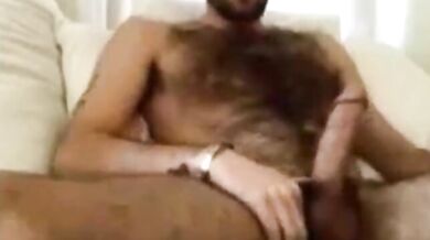 Bel ragazzo peloso accarezza il suo grosso cazzo in cam