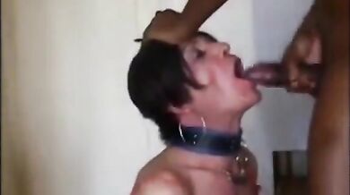 Travestito troia succhia e ingoia un grosso cazzo
