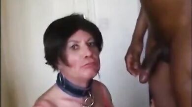 Travestito troia succhia e ingoia un grosso cazzo