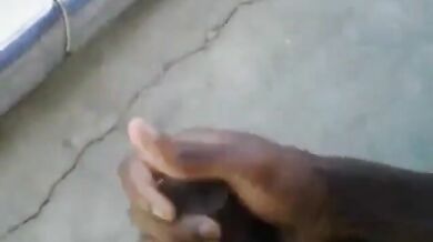 Nero dal cazzo enorme si masturba e viene all'aperto