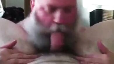 Papà barbuto succhia un grosso cazzo
