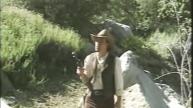 Coppia cowboy arrapati scopa outdoor