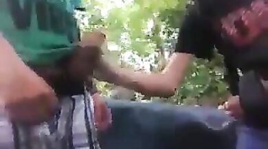 Coppia di amici gay scopa all'aperto