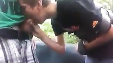 Coppia di amici gay scopa all'aperto